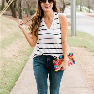 Madewell Whisper Cotton V-Neck Pocket Tank Striped